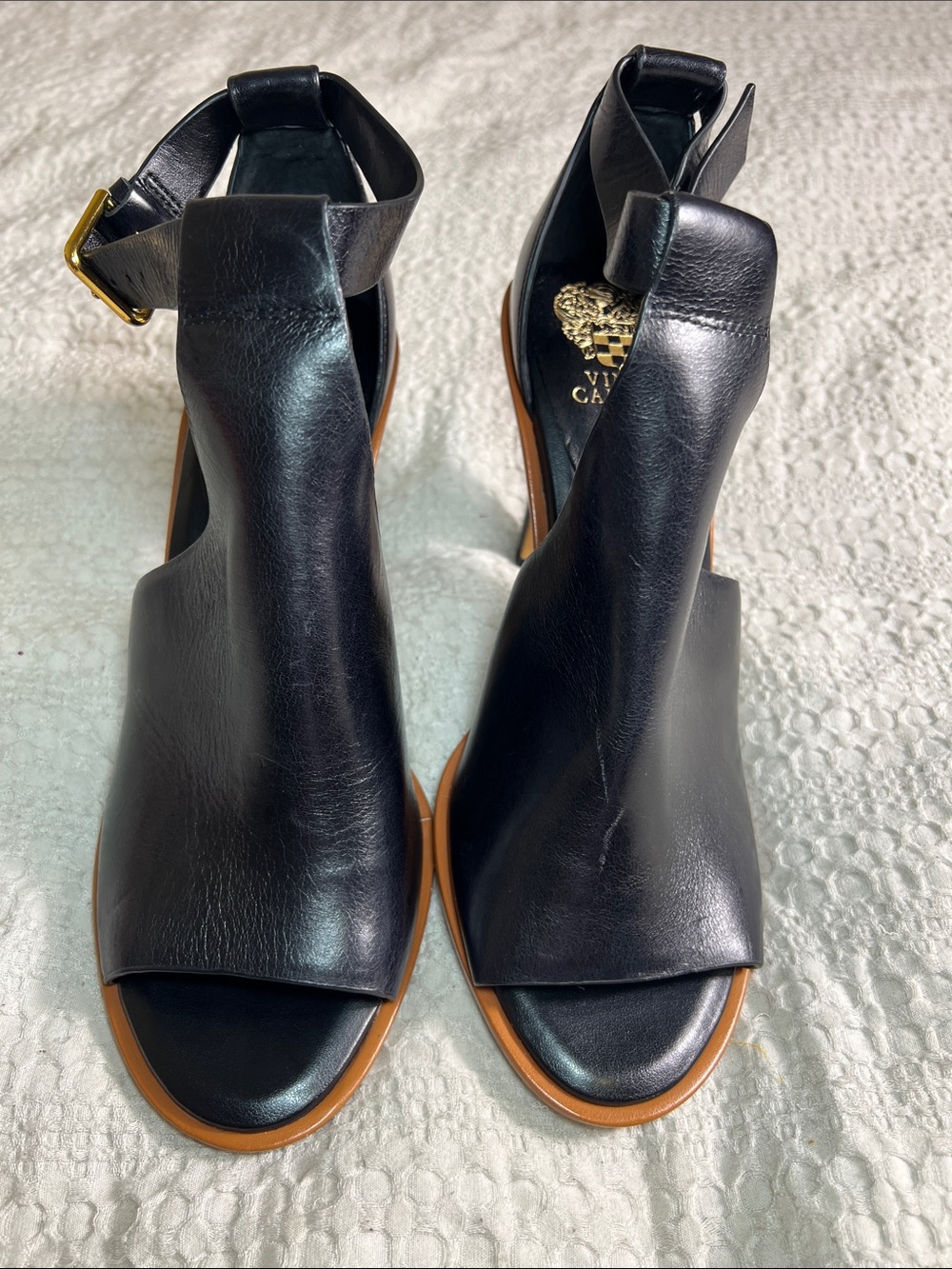 Black Leather Peep-Toe Slingback Heels size 10M - Picture 8 of 11